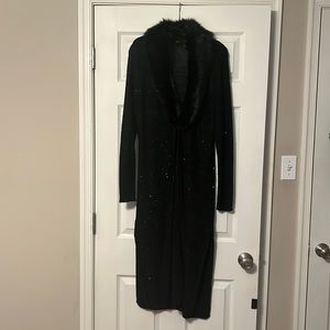 White House, Black market, sequin duster sweater with removable fur collar